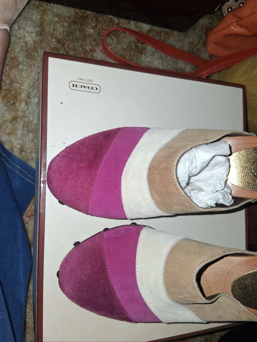 Coach Y2K Katy Patchwork WaveSuede Clog Mule - Pink/Tan/Beige Cream #tiktokviral - Picture 10 of 11